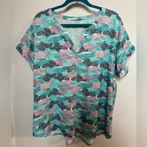 LL Bean Women's Streamside Tee, Short-Sleeve Splitneck Print 2X